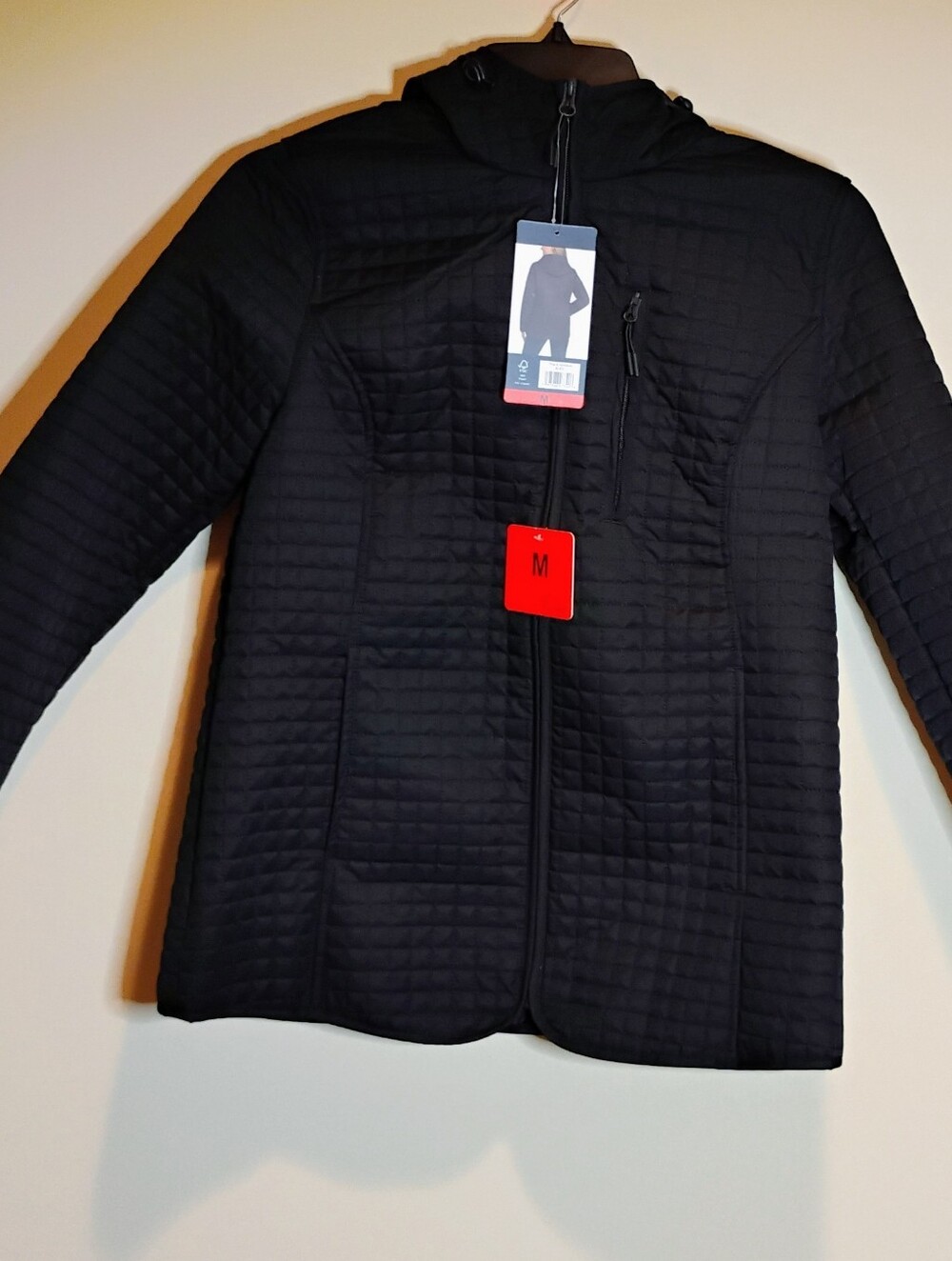 Lands' End Lightweight Quilted Black Zippered Adjustable Hood Jacket M